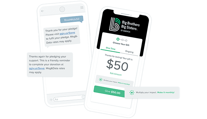 Qgiv's text fundraising tools.