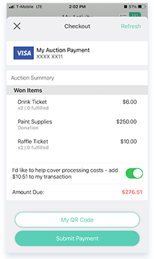 Eliminate long checkout lines with a quick and easy auction checkout process.