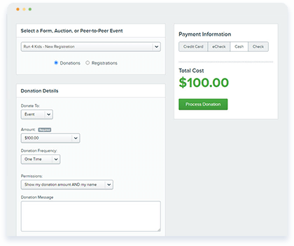 Qgiv's Viritual Terminal to accept offline donations and registrations.