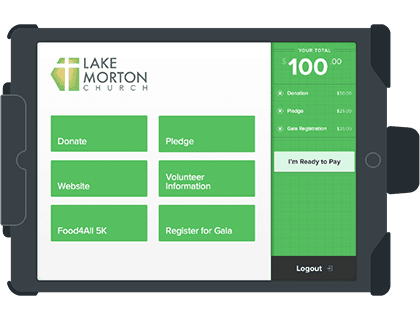 make donations and register for events in person with Qgiv’s handheld kiosk.