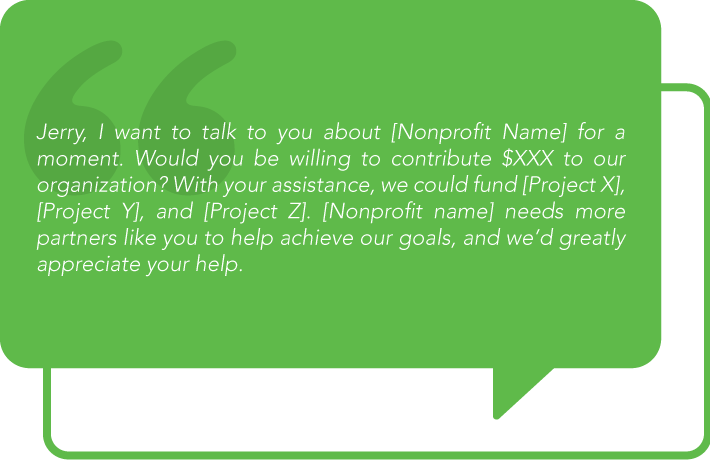 This scripts describes how to ask for donations from a first-time donor.