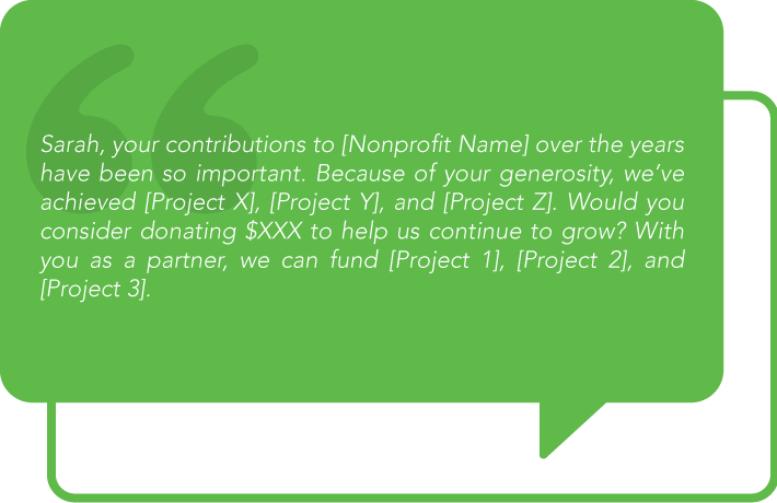 This scripts describes how to ask for donations from a recurring donor.