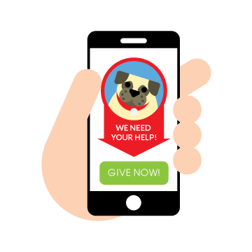 graphic of donation CTA with a cartoon dog