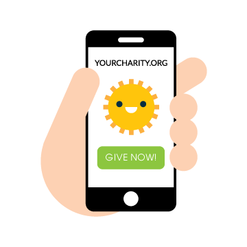 graphic of phone with a donation CTA featuring a cartoon sun