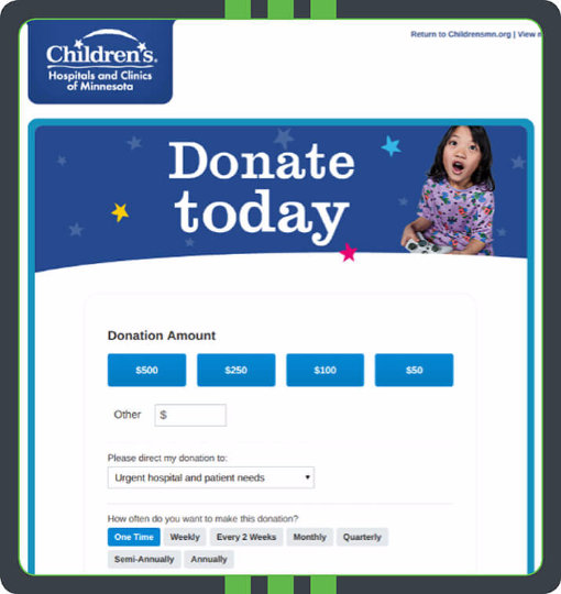 Maximize the top of your donation page.