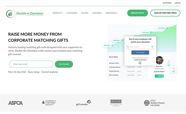 Check out Double the Donation to learn how it can work with your peer-to-peer fundraising platform.