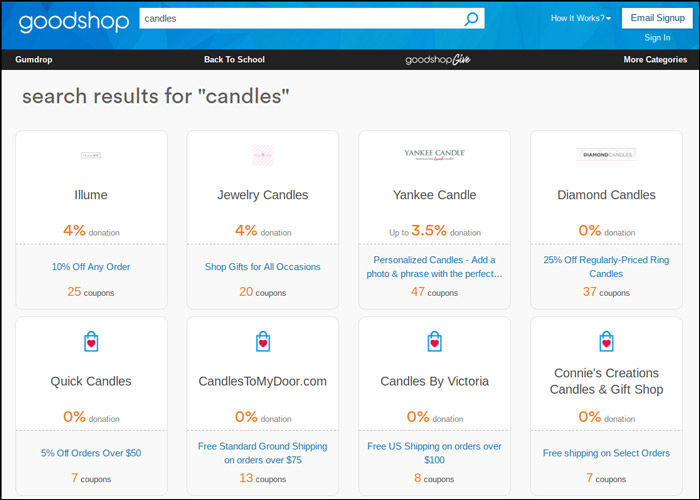 Use Goodshop to purchase candles at a discounted price for your church fundraiser. 