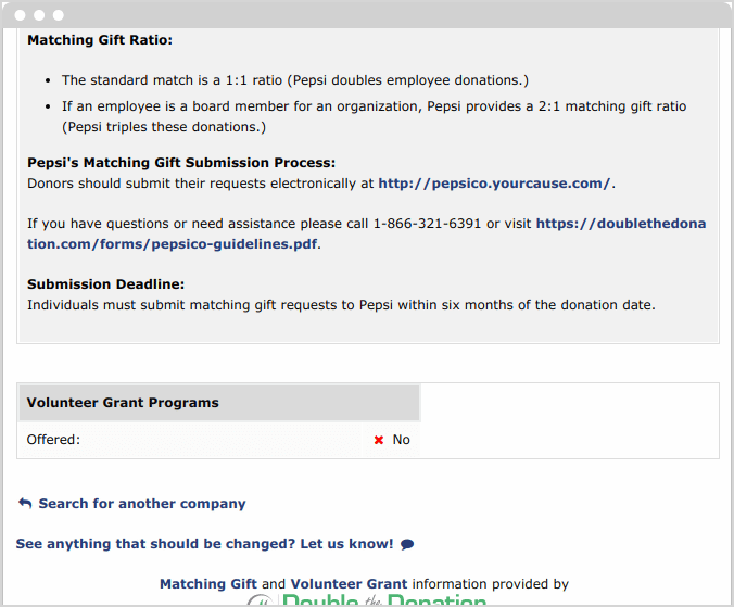 PepsiCo doubles employee matching gifts and triples employee board member donations.