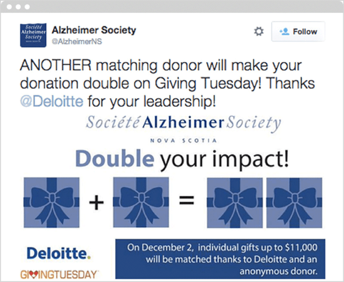 The Alzheimer Society promotes matching gifts opportunities using social media.