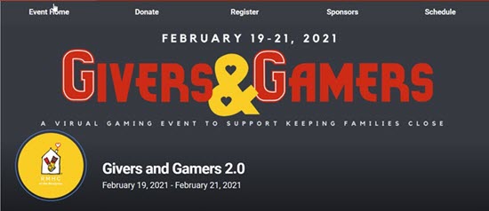 Ronald McDonald House Charities of the Bluegrass's Givers & Gamers event header.