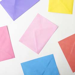Envelopes of different colors representing invitations to peer-to-peer participants.