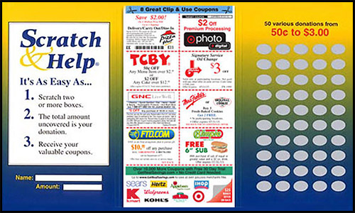 Take a look at this scratch card by ABC Fundraising as a school fundraising method example.