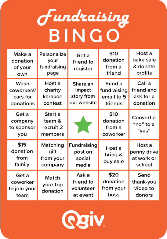 Fundraising Bingo Card Template Qgiv Success Center