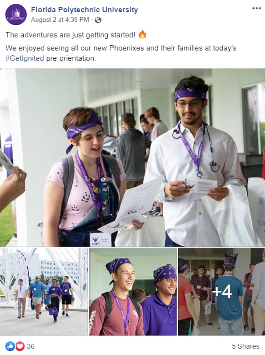 Florida Polytechnic University Facebook post  about their pre-orientation event