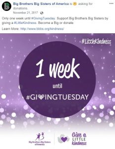 Big Briothers Big Sisters of America Giving Tuesday social media post