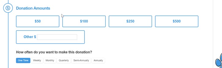 Example of what a recurring donation prompt looks like on an online donation form