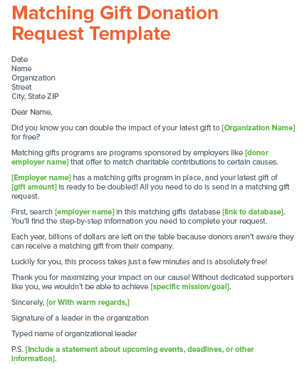 Check out our matching gift donation request letter template.