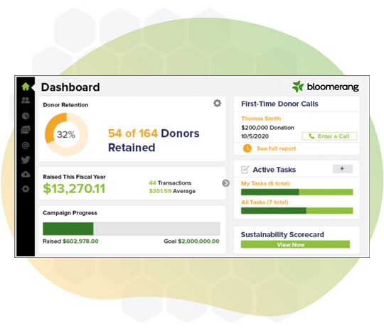 Screenshot of a Bloomerang dashboard