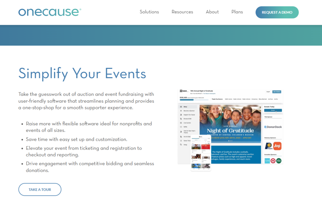 OneCause’s homepage