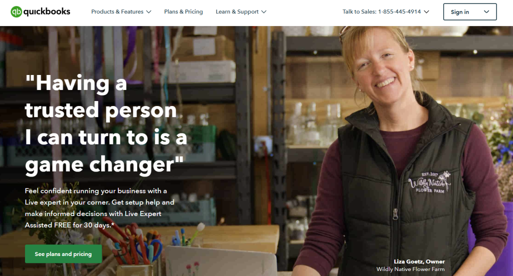 QuickBooks’ homepage