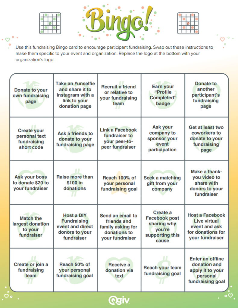 Fundraising Bingo Card Template - Qgiv Success Center Intended For Fundraising Pledge Card Template