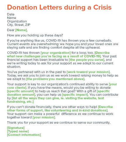 Writing a donation letter during a crisis requires careful thought and consideration, check out our template for help.