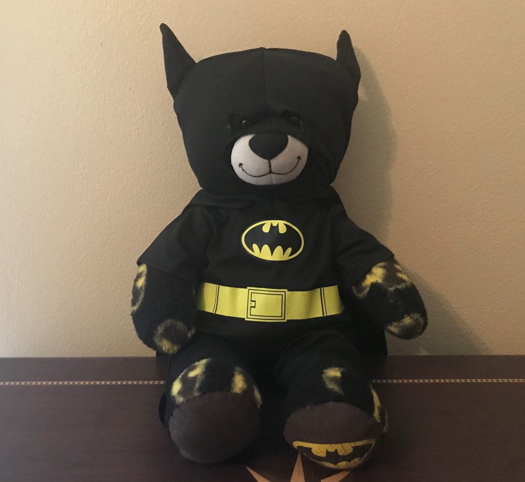 Build-A-Bear's Batman-themed bear wearing a Batman costume to emphasize the value of letting donors direct their own donor experience.