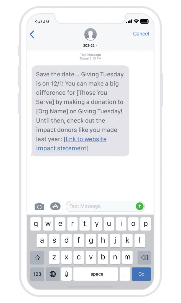 An example message for before Giving Tuesday.