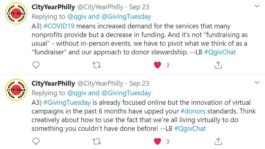 City Year Philadelphia's two-part answer to question three for the Qgiv Twitter Chat.