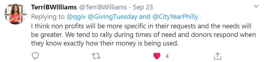 Terri Williams' answer to question three for the Qgiv Twitter Chat.
