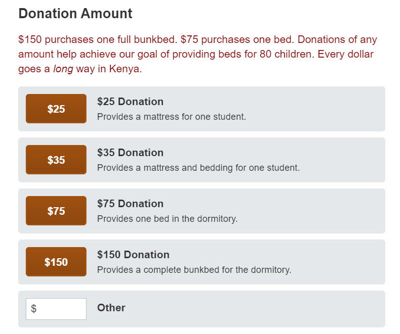 Kenya Keys spells out what donations at their suggested amounts achieve during their Giving Tuesday campaign.