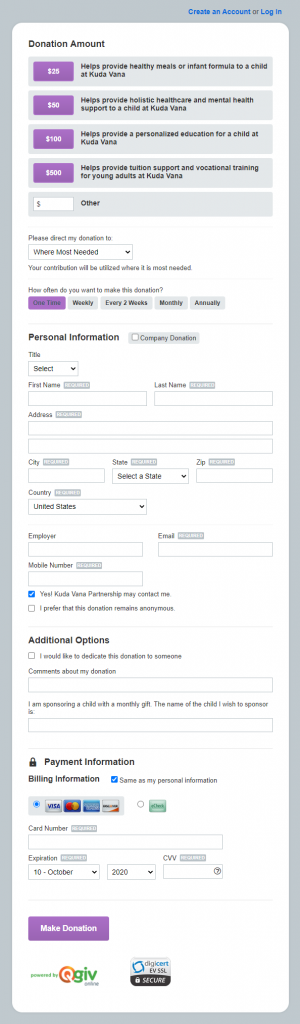 Kuda Vana Partnership's original donation form.