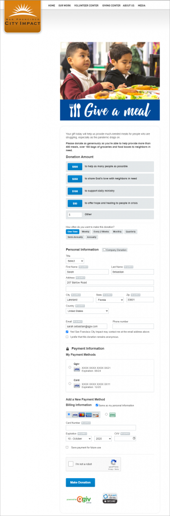 San Francisco City Impact's pre-makeover donation form.