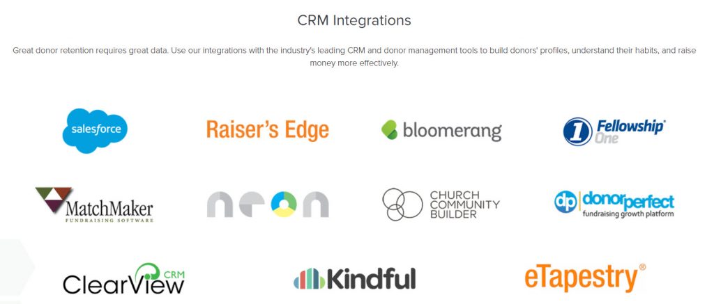 CRM systems are key to data management. Qgiv ensures your fundraising data is portable by offering integrations with these major CRMs.