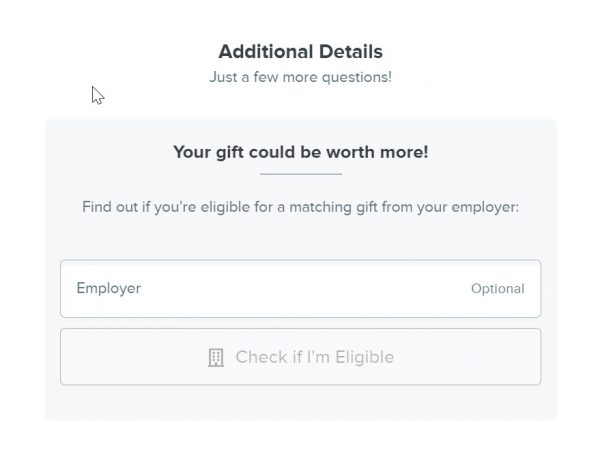 screenshot of ReEntry by Design's matching gift option