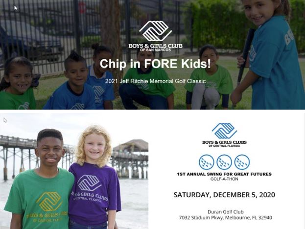 Screenshot of Chip in FORE Kids Boys & Girls Club event--example of how to organize a golf fundraiser