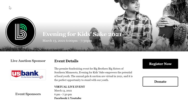 Big Brothers Big Sisters fundraising event with auction example