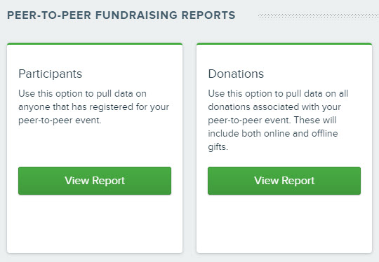 Image of a registration report and donations report from Qgiv's report system.