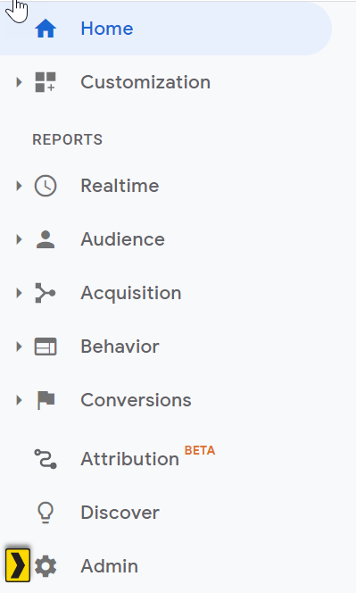 Image showing the location of the Admin tab in Google Analytics