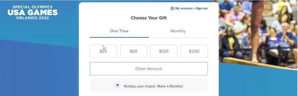 A donation form showing a prompt that encourages donors to make their one-time gift a recurring gift.