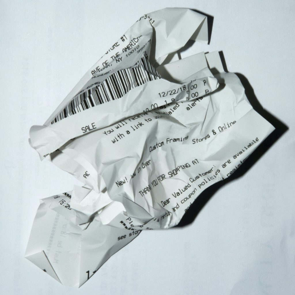 Crumpled up receipt