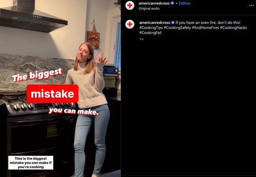 example of American Red Cross reposting a TikTok onto Instagram Reels