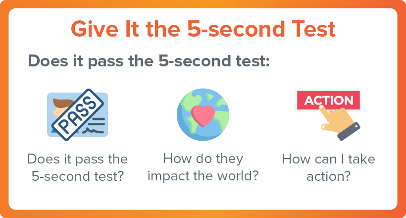 Test your nonprofit website design with the five second test. 