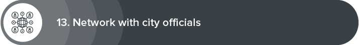 Strategy thirteen for solid volunteer recruitment is to network with city officials. 