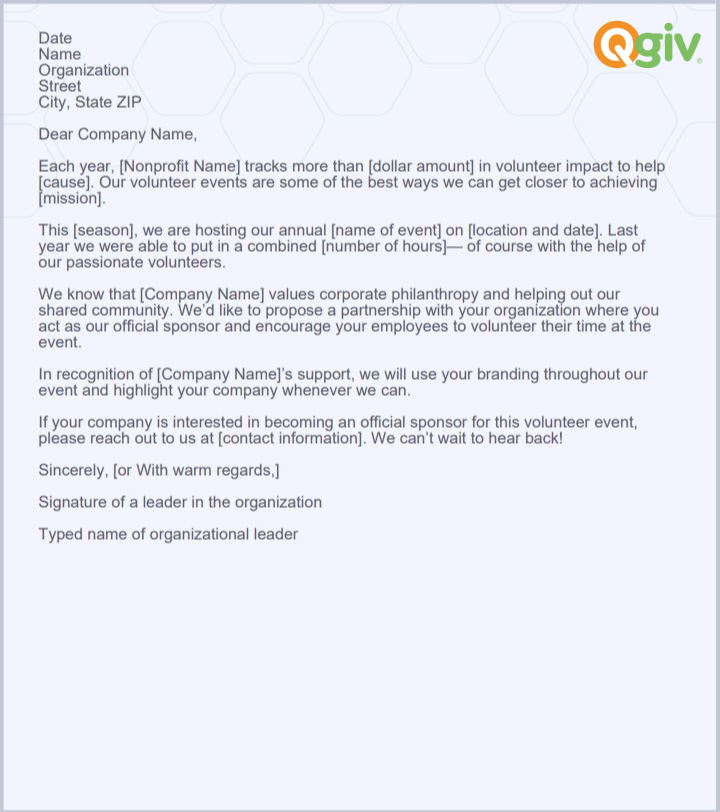Volunteer sponsorship request letter template