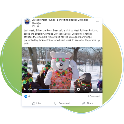 Chicago Polar Plunge Facebook post featuring Shiver the Polar Bear promoting the Polar Plunge Fundraiser for Speicla Olympics Chicago.