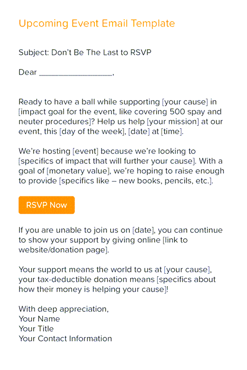 event email template for asking for donations with email