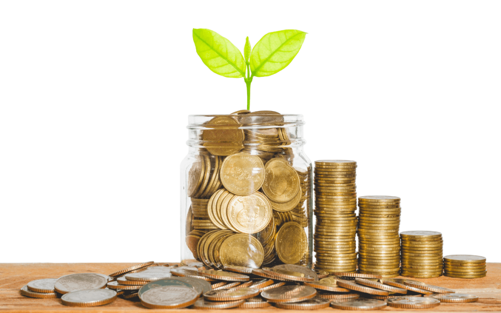 Mason jar filled with money and plant seedling to symbolize nonprofit fundraising