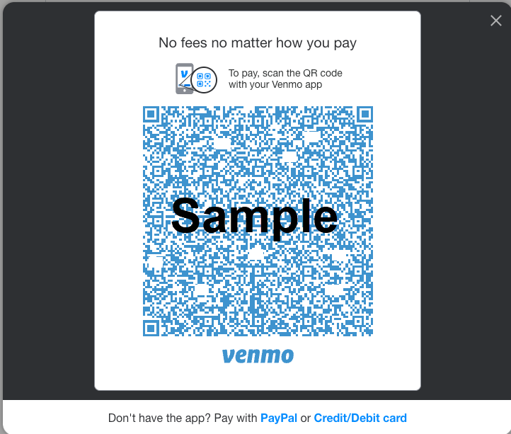 An image of the Venmo Donate QR code that opens the Venmo app on a donor's smart phone.