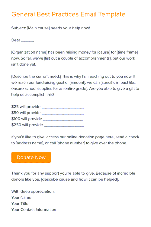 general best practices email template for asking for donations with email